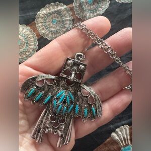 Vintage 1970’s faux turquoise Kachina eagle pendant necklace